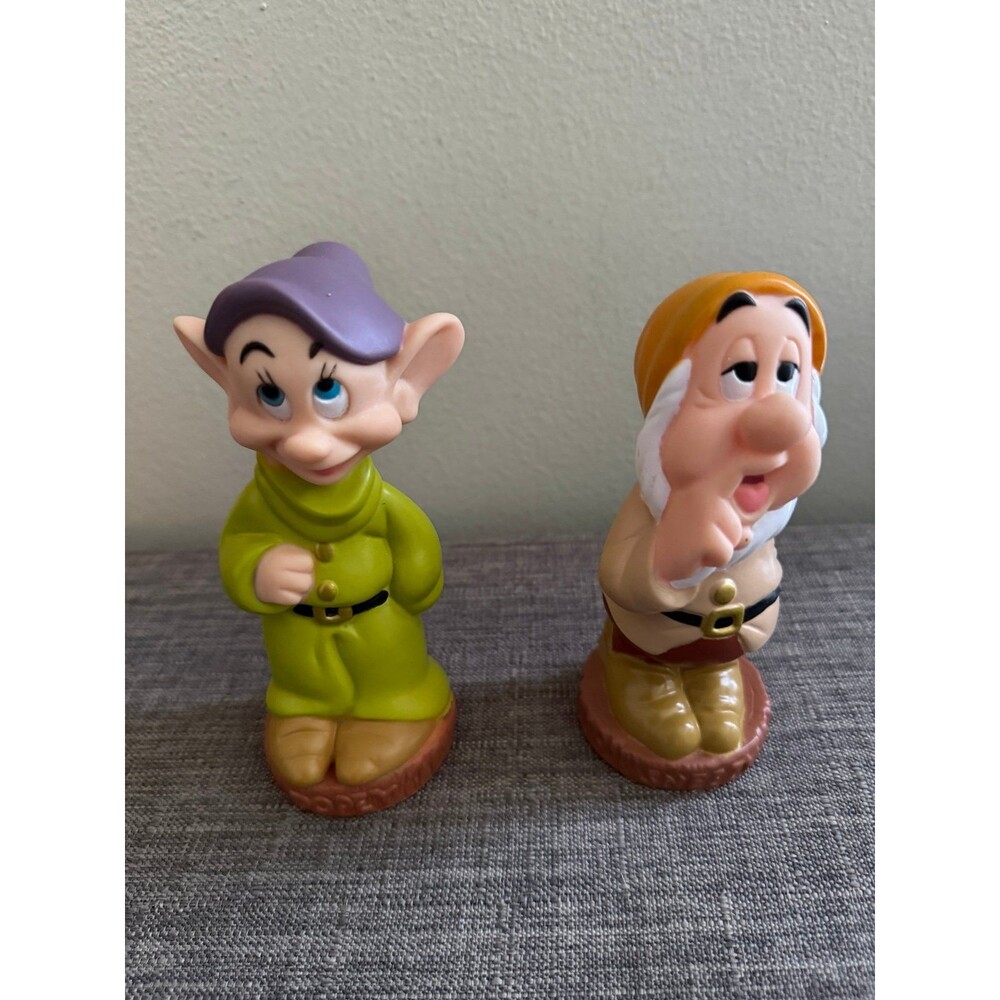 Lot of 2  Vintage Disney Snow White “Dopey & Sneezy” Dwarfs  Rubber 5.5” Figures